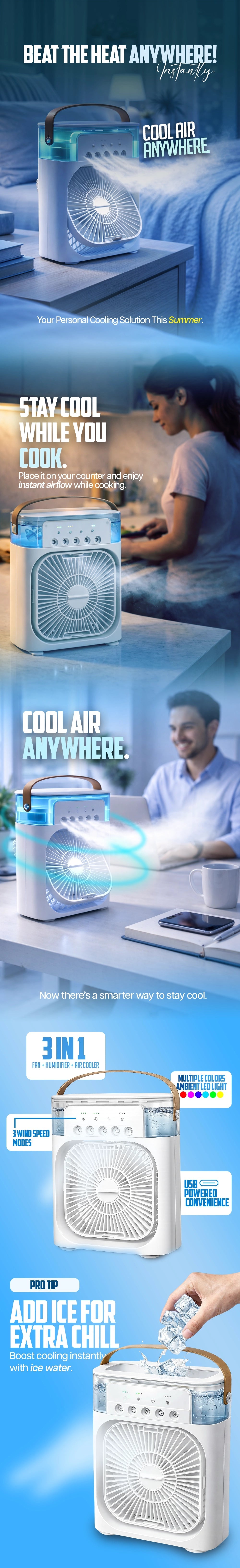 Portable 3-in-1 Cooling Fan for Instant Fresh Air
